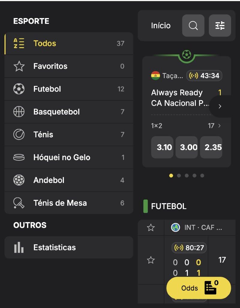 Esportes ao vivo na Brazino777: 37 eventos ao vivo, sendo 12 de futebol, 7 de basquete e 7 de tênis, uma partida em andamento com odds 1x2 de 3.10, 3.00 e 2.35 e mais 17 mercados, e o menu Estatísticas